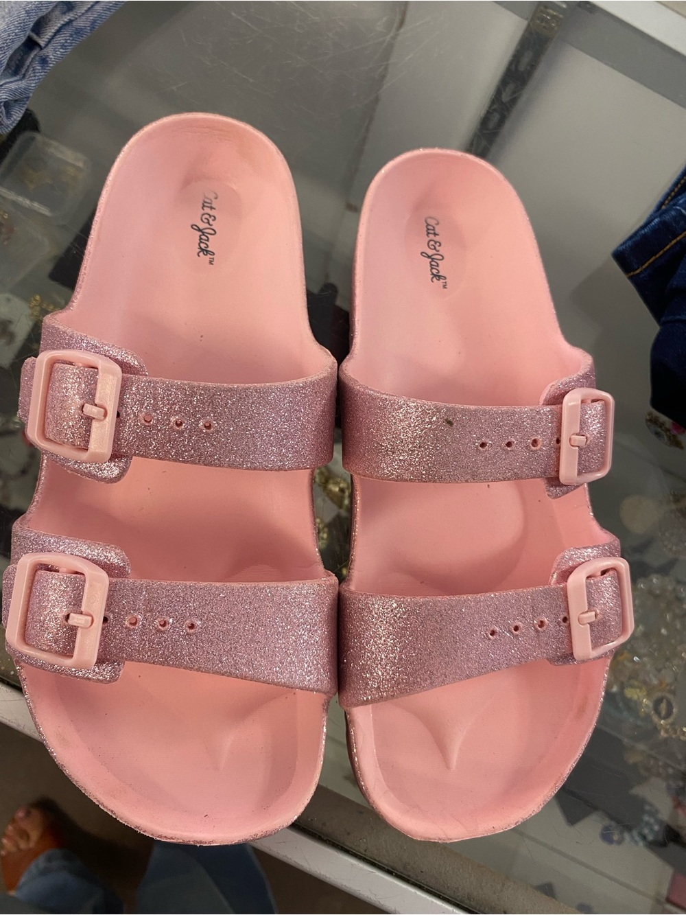 Cat & Jack Pink Glitter Double-Buckle Slides